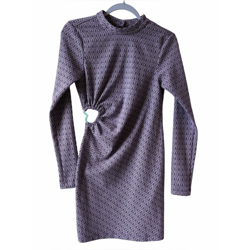 Zara Purple Geometric Cutout Knit Mini Dress Size S Mock Neck Open Back